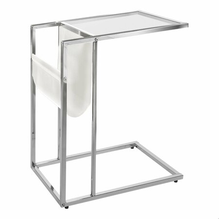HOMEROOTS 24 in. White Chrome Metal & Clear Tempered Glass Accent Table 332990